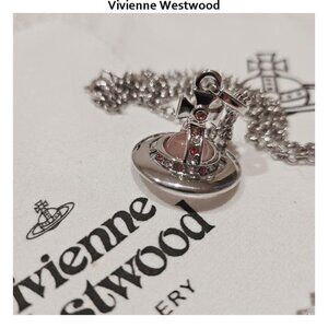 Vivienne Westwood small 3D orbit crystal clear rhinestone gold necklace